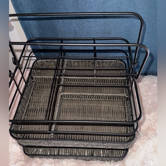 Mesa Black Woven Storage Basket Picnic Caddy Organizer - Picture 5 of 14